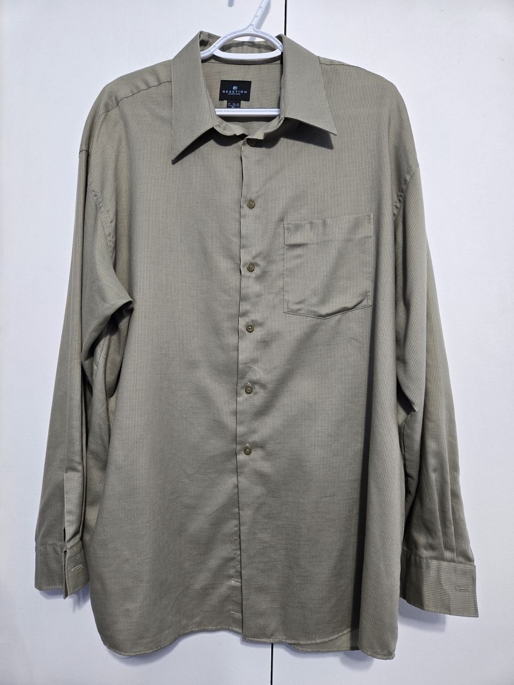 Kenneth Cole Reaction XL Olive Green Button Front Dress Shirt 17 34/35